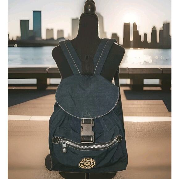 Kipling Blue Zip Pocket Adjustable Strap Travel Drawstring Backpack Bag 13x12x6 - Picture 1 of 13